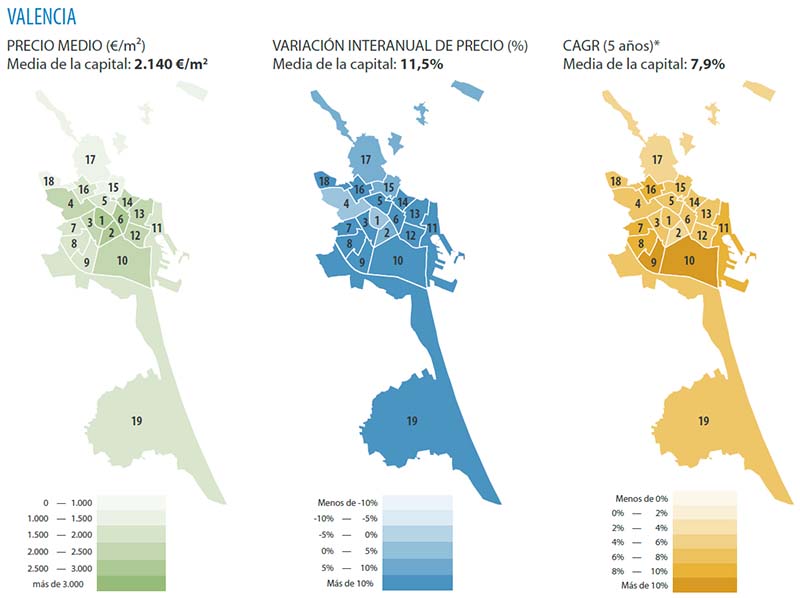 Map wijken-Valencia Analyse vastgoedmarkt Valencia 2024 Q3