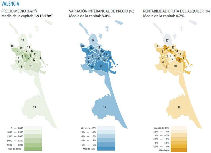 Map wijken Valencia Analyse vastgoedmarkt Valencia 2023 Q3