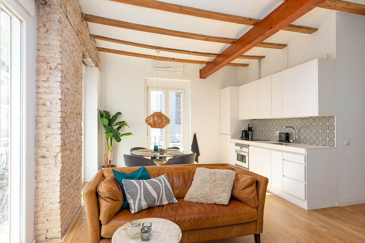 Appartement in Ruzafa, Valencia stad - woonkamer en keuken